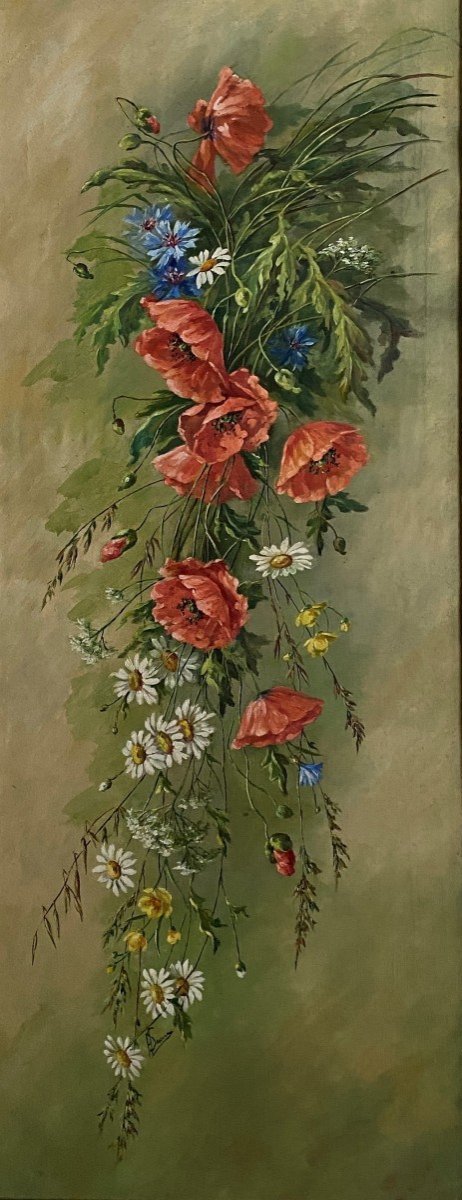 Table Oil On Canvas Bouquet Of Country Flowers Of The Twentieth