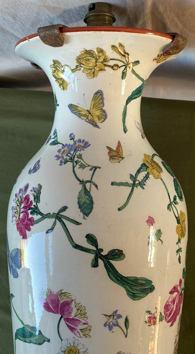 Large Vase Lamp Decorated With Flowers And Insects XIX-photo-3