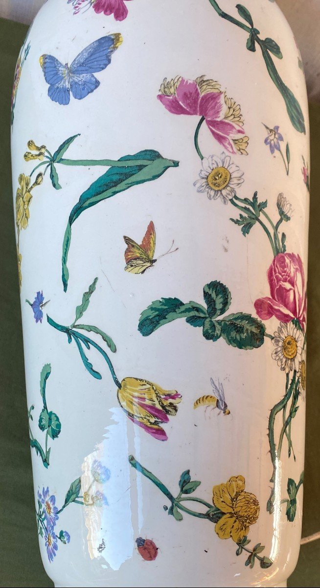 Large Vase Lamp Decorated With Flowers And Insects XIX-photo-4