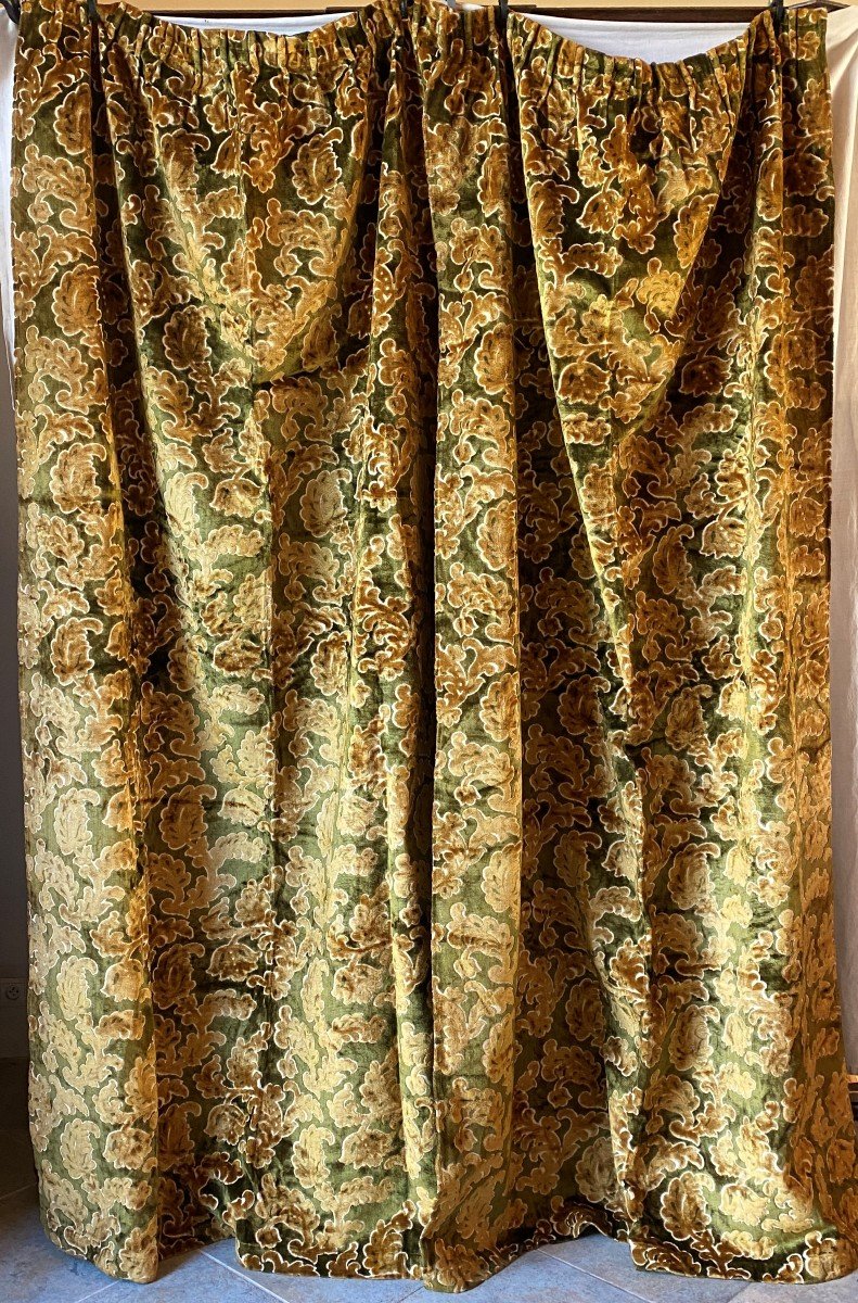 Pair Of Curtains/ Velvet Curtains Decorated With Flowers And Foliage XX Th-photo-4