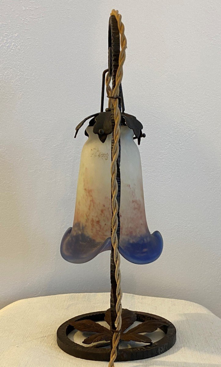 The French Glass Art Déco  Lamp Wrought Iron And Pate De Verre XX Th-photo-1