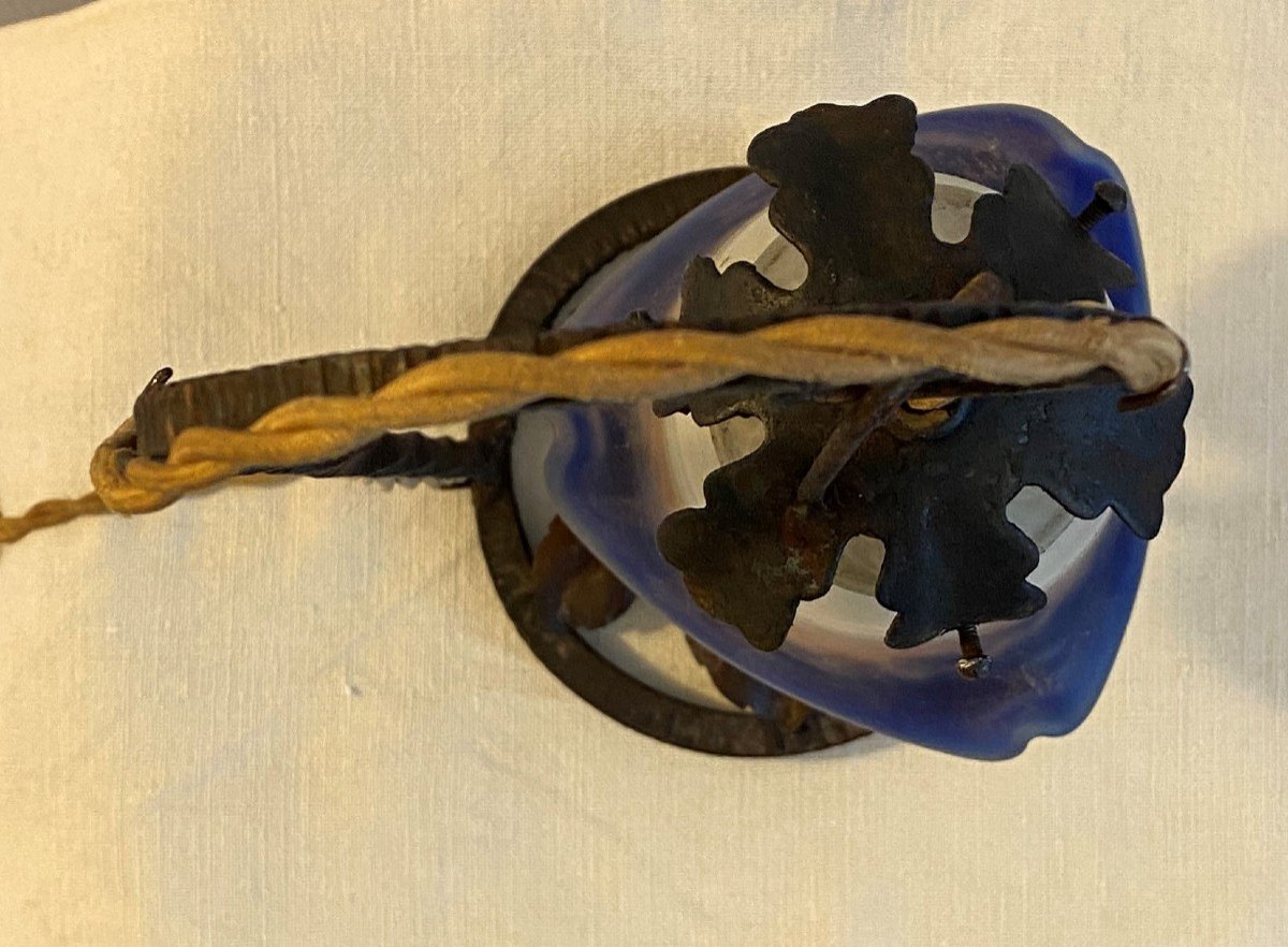 The French Glass Art Déco  Lamp Wrought Iron And Pate De Verre XX Th-photo-2