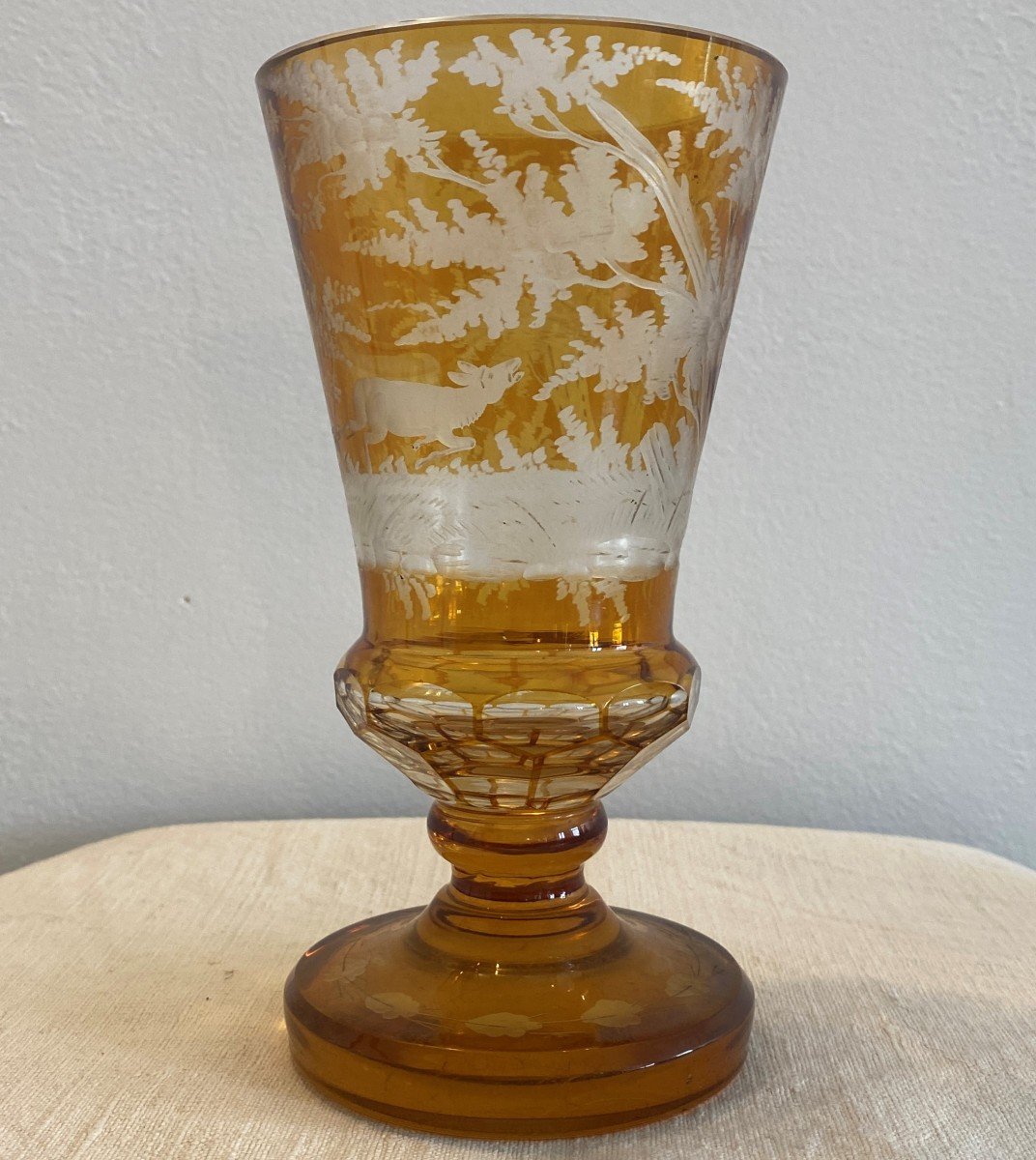 Hunting Chalice In Cut Bohemian Crystal With Deer Decor XIX-photo-2