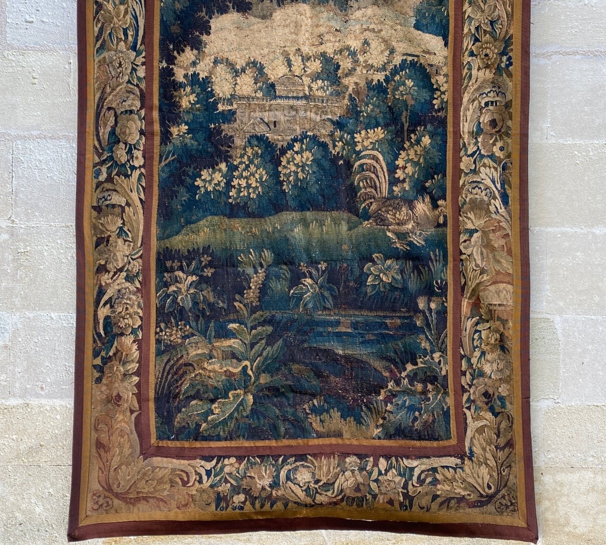 Aubusson Tapestry With Castle Decor, Greenery And Animals XVII-photo-3