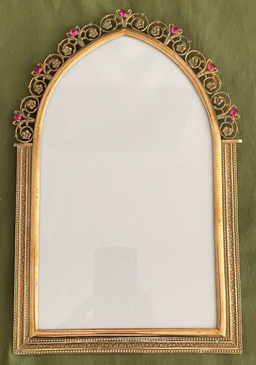Photo Frame In Gilt Bronze And Set With 7 Garnets XIX