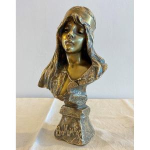 Emmanuel Villanis Bust Of Bohemian Woman In Gilt Bronze XXth