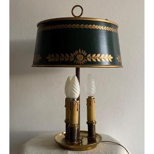 Lampe Bouillotte En Bronze Dorée Et Tôle Peinte à Trois Feux   XX ème