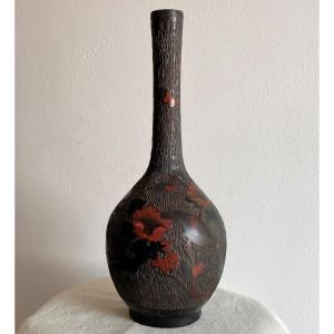 Chinese Incense Vase In Terracotta Painted And Carved XIX