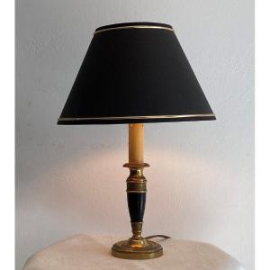 Petite Lampe De Style Empire Bronze Ciselé Et Tole Peinte XX ème
