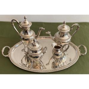 Coffee And Tea Service 5 Pieces In Silver Metal Empire Style XIX