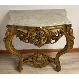 Louis XV Console In Carved And Gilded Wood From The Eighteenth Century