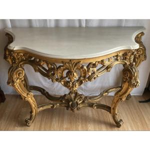 Grande Console En Bois Doré Sur 4 Pieds De Style Louis XV 19 ème