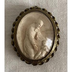 Reliquary Frame Carved In Alabaster Curved Glass 19th Century