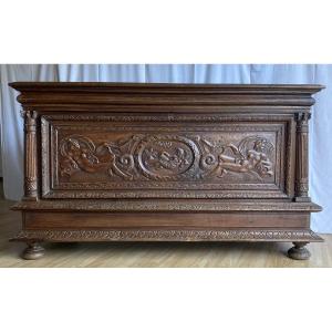Large Carved Chest In 18th Century Oak