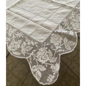 Nappe Carré En Fil De Lin Dentelle XX ème