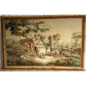 Paire de tapisseries d’Aubusson représentant deux scènes galantes  Fin XIXe / Début XXe