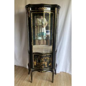 Curved Napoleon III Display Case With Chinese Decor, 19th Century