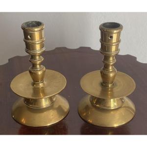 Pair Of 19th Century Dutch Style Bronze Candlesticks Or Table Ends