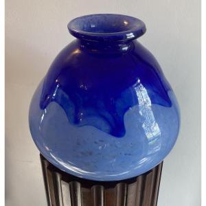 Degué Grand vase Art Déco en pâte de verre Bleu XX ème