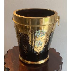 Rafraichissoir Ou Seau à Champagne En Verre émaillé XX ème