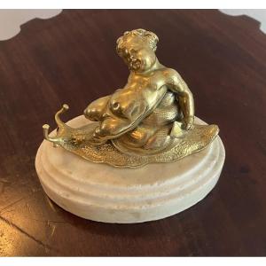 Gilded Bronze Depicting A Child Sleeping On A Snail, 19th Century
