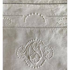 Pair Of Old Monogrammed Pillowcases Msj – End Of The 19th Century