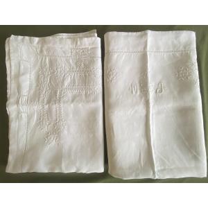 Pair Of Antique Linen Pillowcases – Late 19th Century