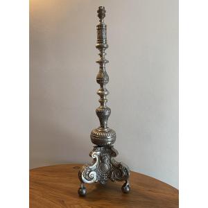 Candleholder Converted Into A Silver-plated Metal Lamp, Late 18th Century