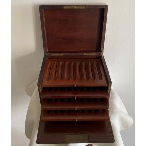 Cave Coffret Ou Boite à Cigares En Marqueterie à 4 plateaux XIX ème