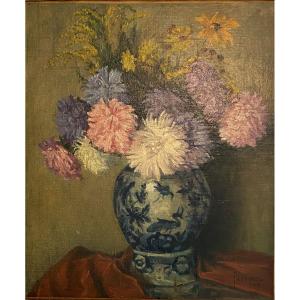 JACMAD Louisa Tableau huile sur toile représentant un bouquet de fleurs XX ème