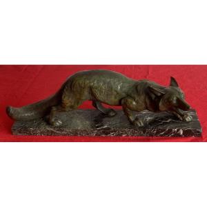 sculpture en bronze animalière Art Déco "Renard à l'affût" XX ème