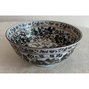 Large Black-and-white Chinese Porcelain Bowl, 20th Century