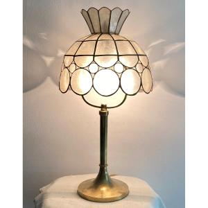 Art Nouveau Table Lamp In Bronze And Mother-of-pearl, 20th Century