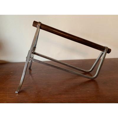 Jacques Adnet 1900 - 1984 Bottle Holder In Rosewood And Chrome