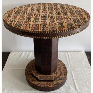 Pedestal Table Or Art Deco Sofa End In Snakeskin And Suede XX Th