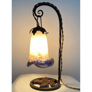 The French Glass Art Déco  Lamp Wrought Iron And Pate De Verre XX Th