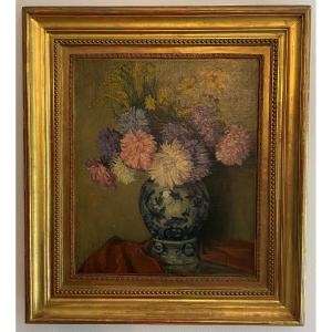 JACMAD Louisa Tableau huile sur toile représentant un bouquet de fleurs XX ème