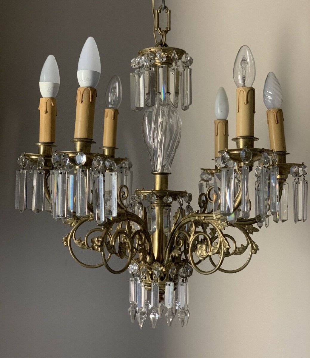 Bronze Chandelier - Crystal Drops - 19th Century - Napoleon. III-photo-1