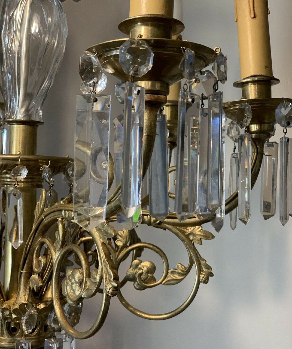 Bronze Chandelier - Crystal Drops - 19th Century - Napoleon. III-photo-2