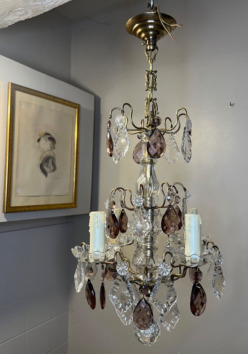 Bronze Chandelier With Colored Crystal Pampille