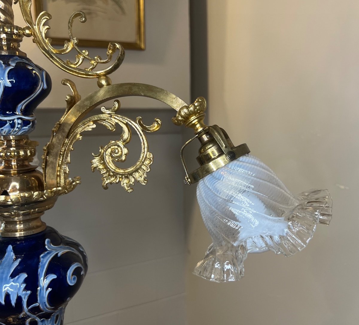 Lustre en barbotine et bronze doré, 3 Lumières-photo-6