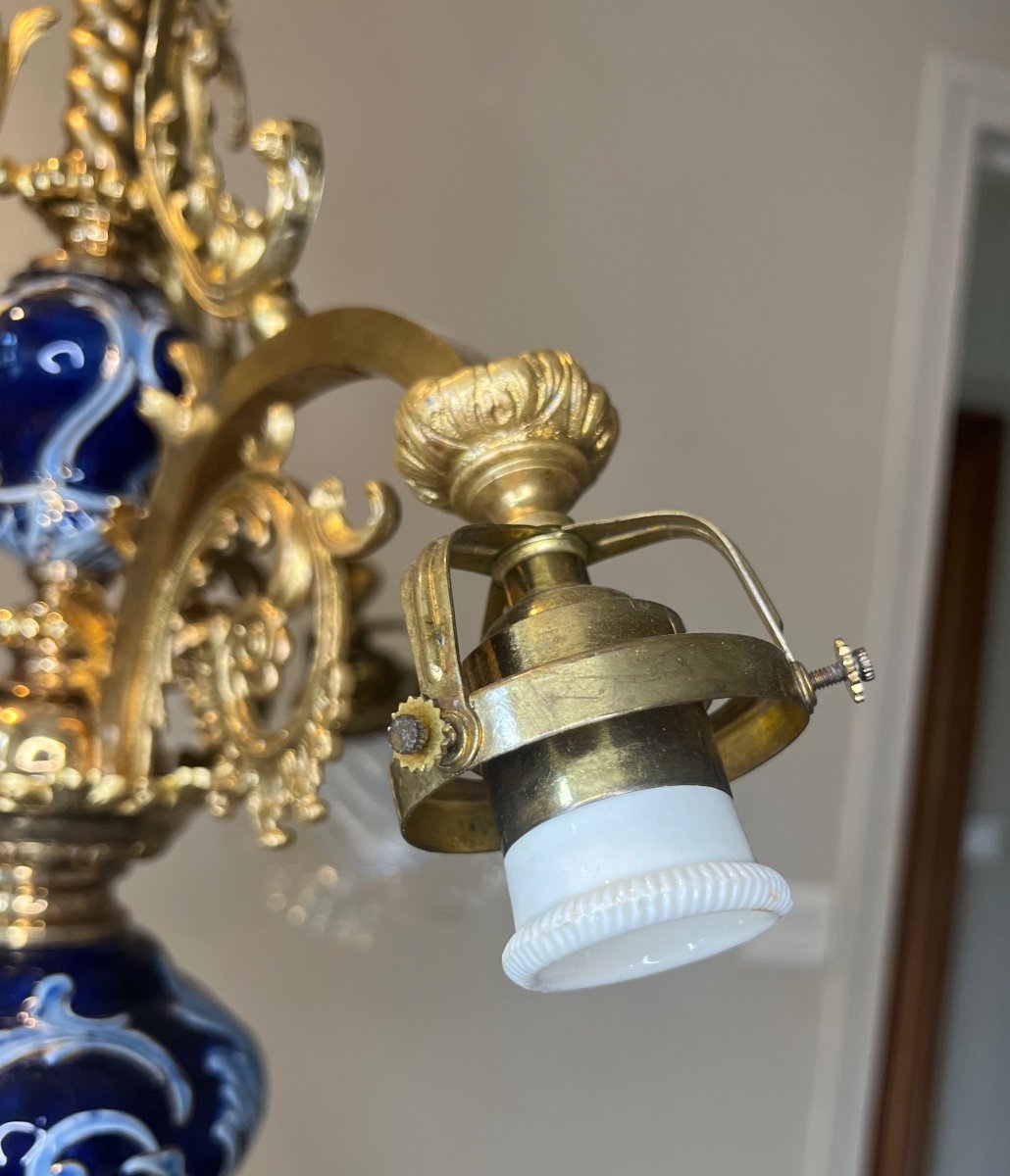 Lustre en barbotine et bronze doré, 3 Lumières-photo-3