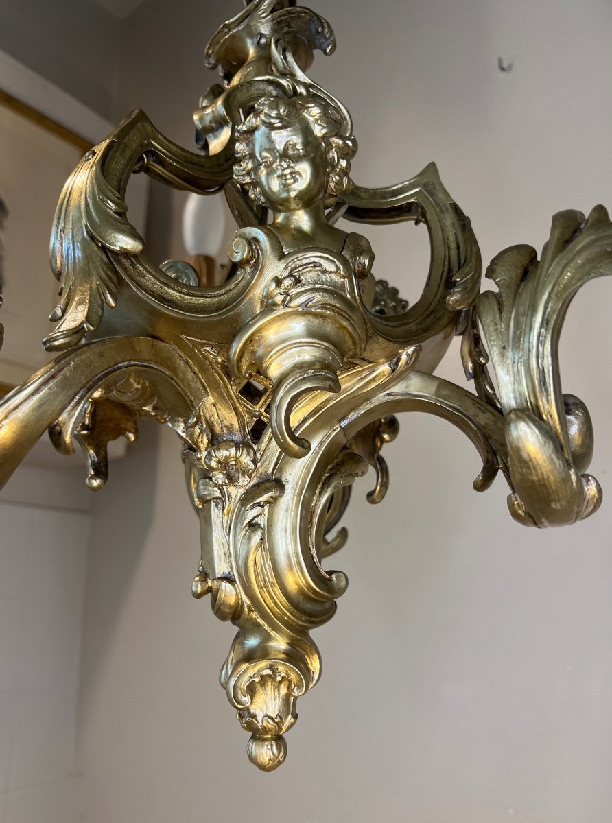 Rocaille Chandelier In Bronze XIX-photo-5