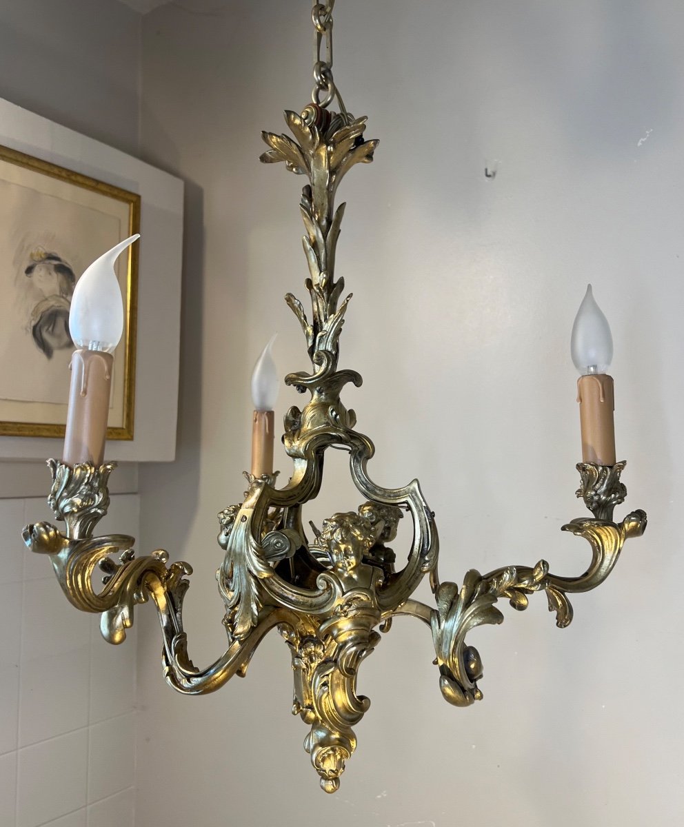 Rocaille Chandelier In Bronze XIX-photo-8