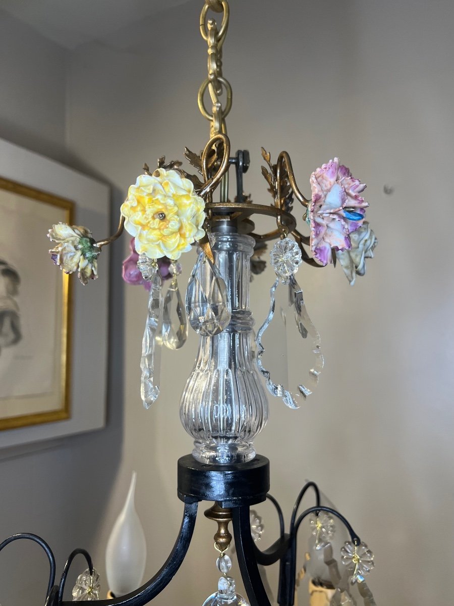 Old Chandelier Decorated With Flowers -photo-2