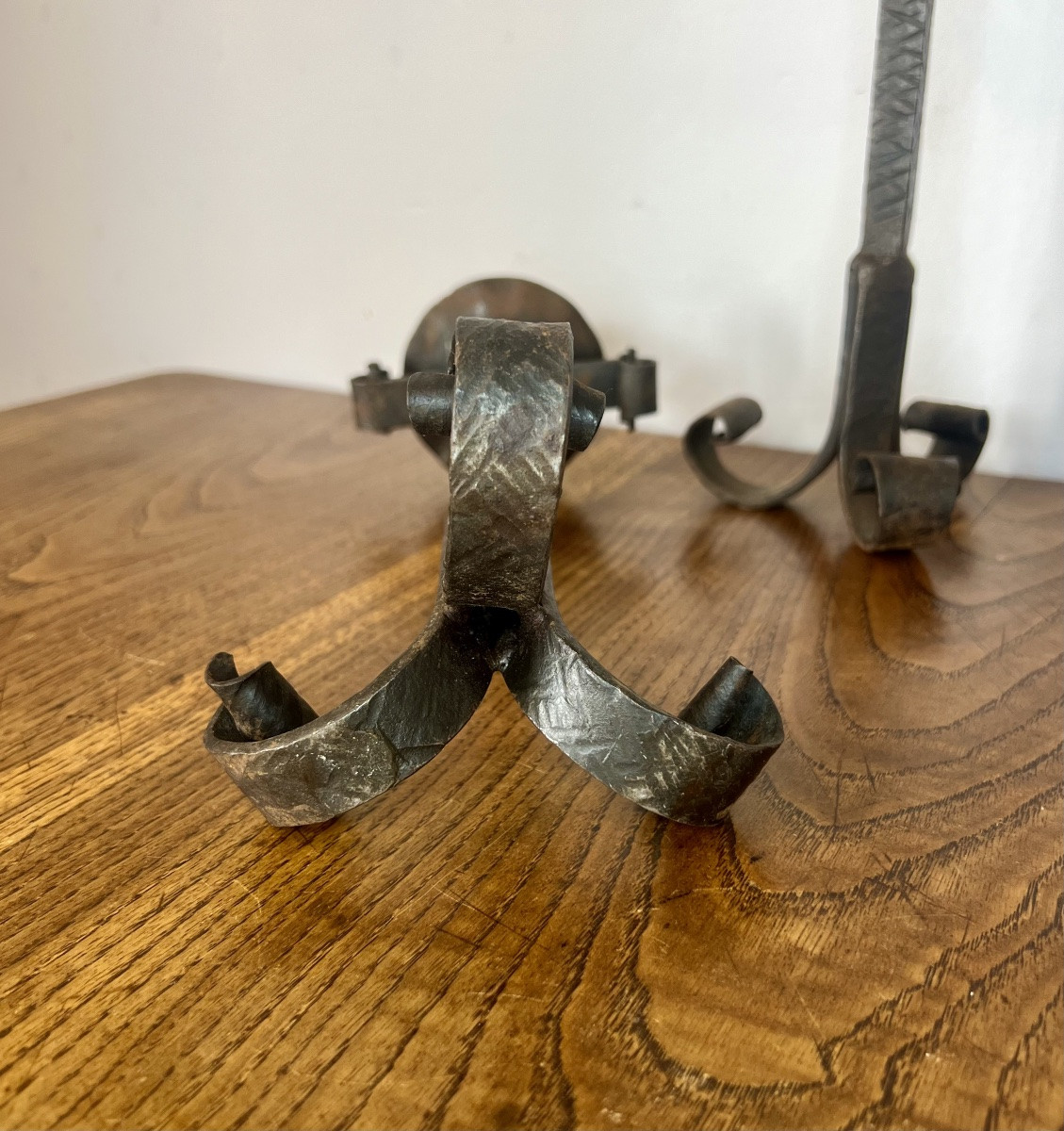 Pair Of Wrought Iron Candlesticks -photo-2