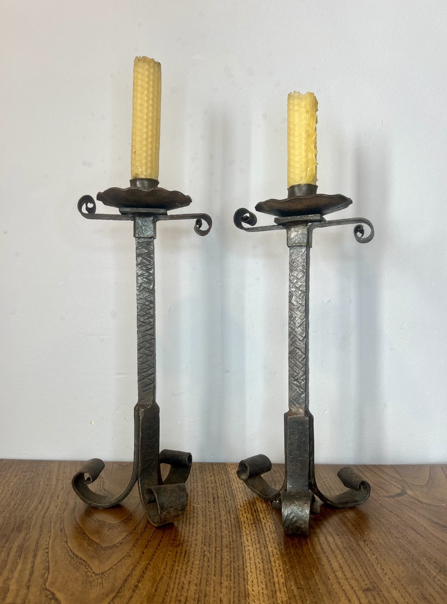 Pair Of Wrought Iron Candlesticks -photo-8