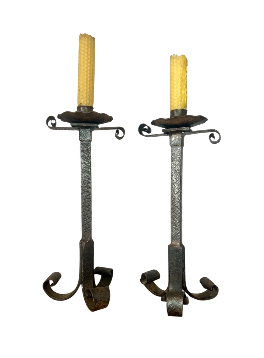 Pair Of Wrought Iron Candlesticks 