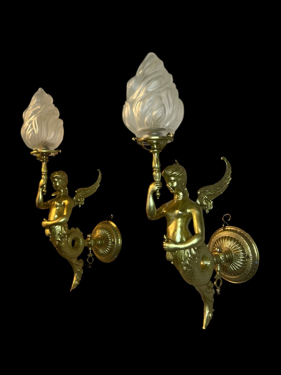 Pair Of Napoleon III Torchère Wall Sconces-photo-2