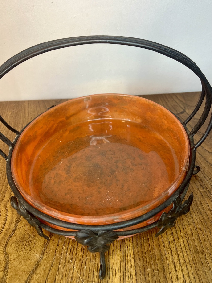Fruit Bowl Made Of Glass Paste And Wrought Iron -photo-4
